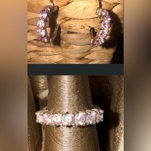 Pink Sapphire, Ring and earrings sz 6 and 925 vintage Hoop Earrings